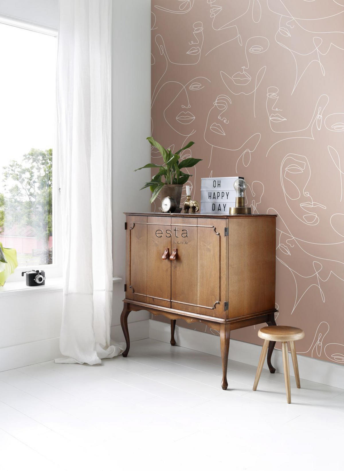 FOTOTAPETE Line Art Gesichter 150 x 279 cm - Terracotta, Papier (150/279cm) - ESTAhome