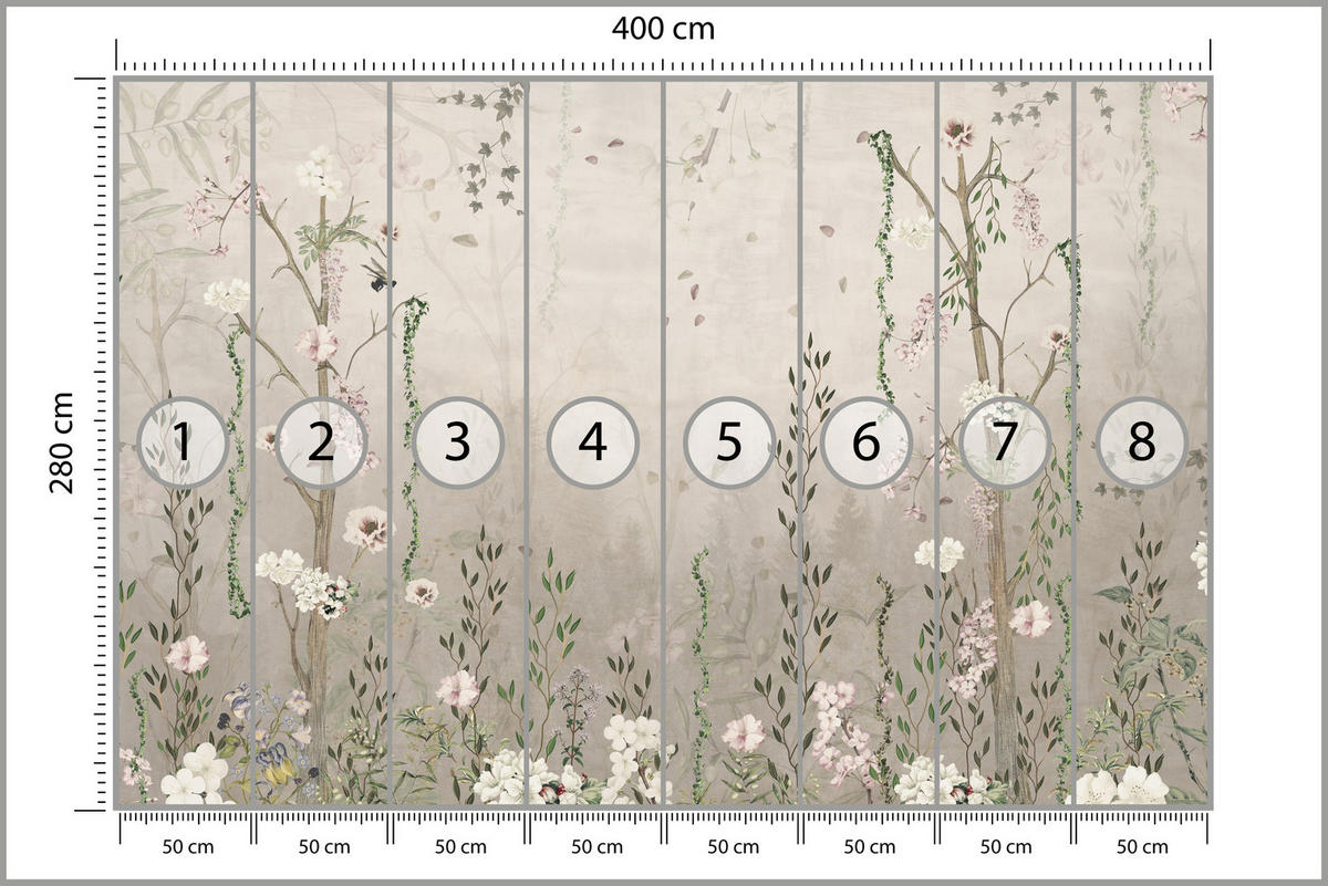 FOTOTAPETE für Wohnzimmer Vintage Blumenwiese Wildblumen Natur 400x280 - Beige/Braun, Papier (400/280cm) - Muralo