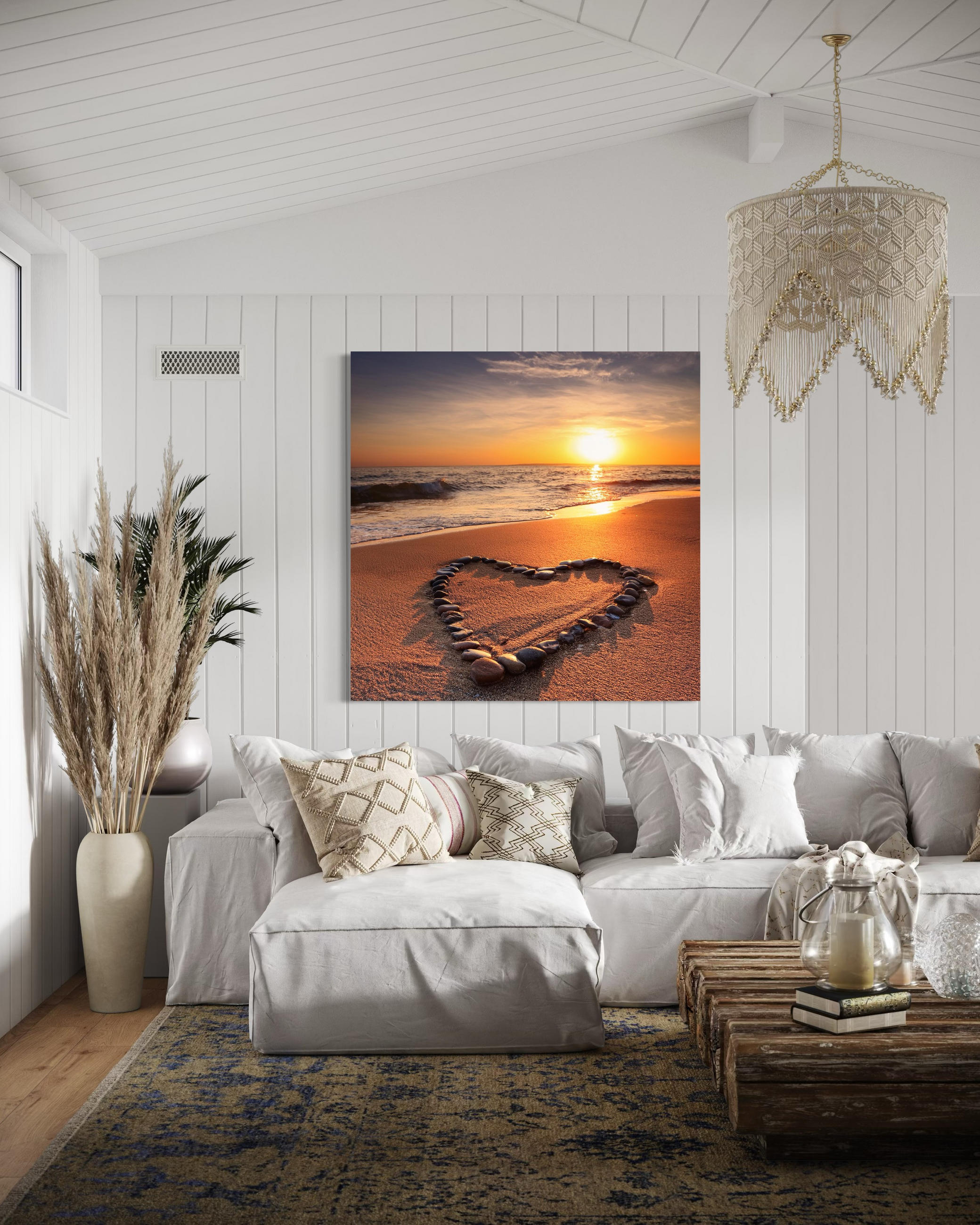 WANDBILD herz liebe sonnenuntergang - Orange, Textil (50/50cm) - Feeby