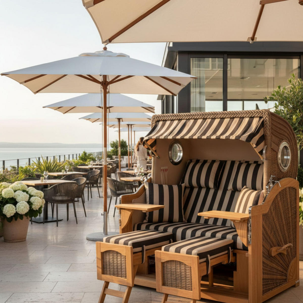 STRANDKORB XXL Düne Grande Teak Banana - Braun/Grau, Metall (142/170/95cm) - Mr. Deko