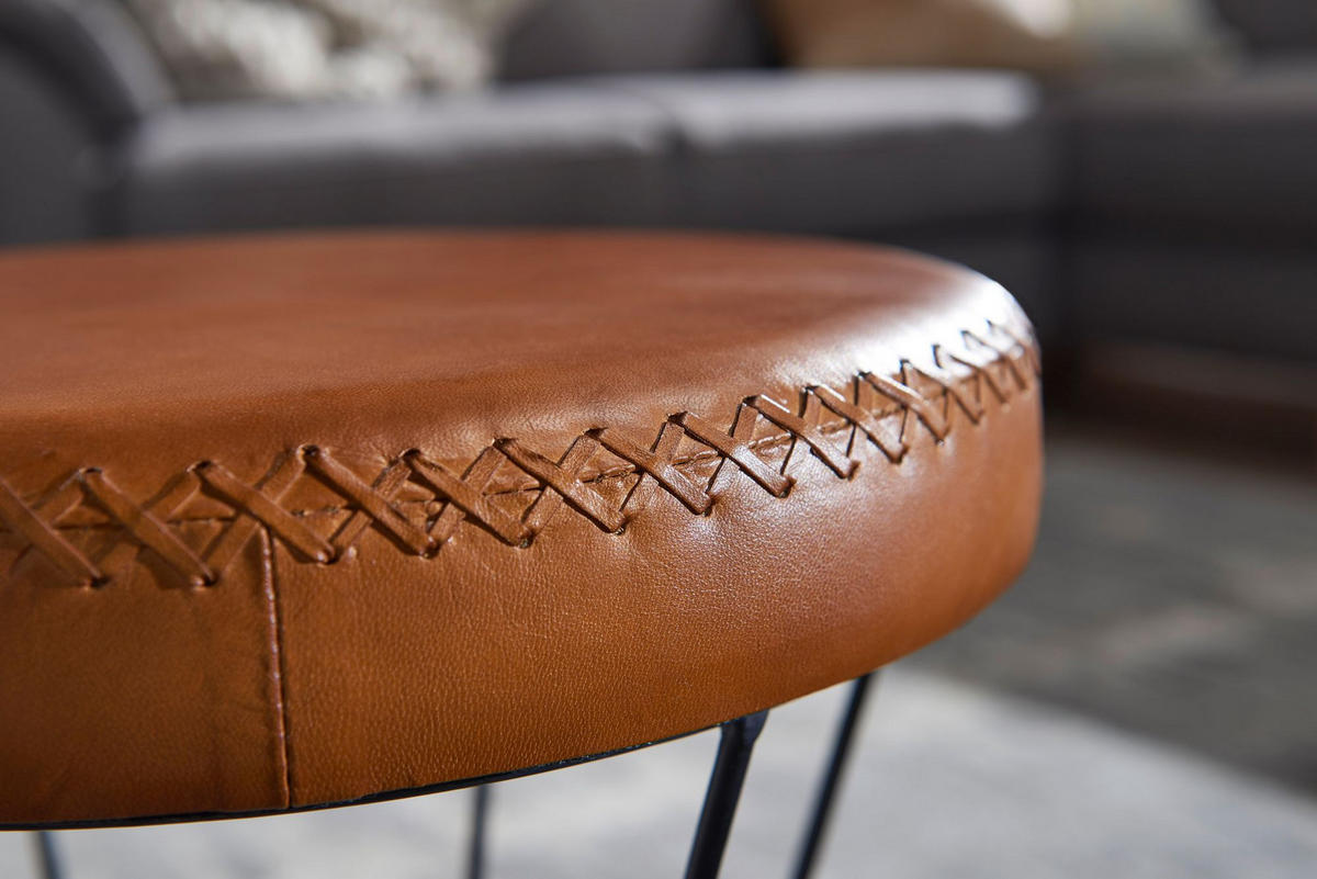SITZHOCKER – Echtleder, Industrial-Stil - Schwarz/Braun, Leder/Metall (35/48/35cm) - KADIMA DESIGN