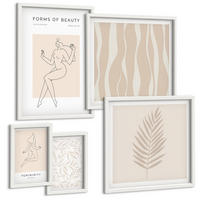 BILDER SET 5er Set - 50x50 cm & 20x30 cm & 40x60 cm Weißer Rahmen - Minimalistische Pflanzenmotive - Weiß, Kunststoff (40/60cm) - TULUP