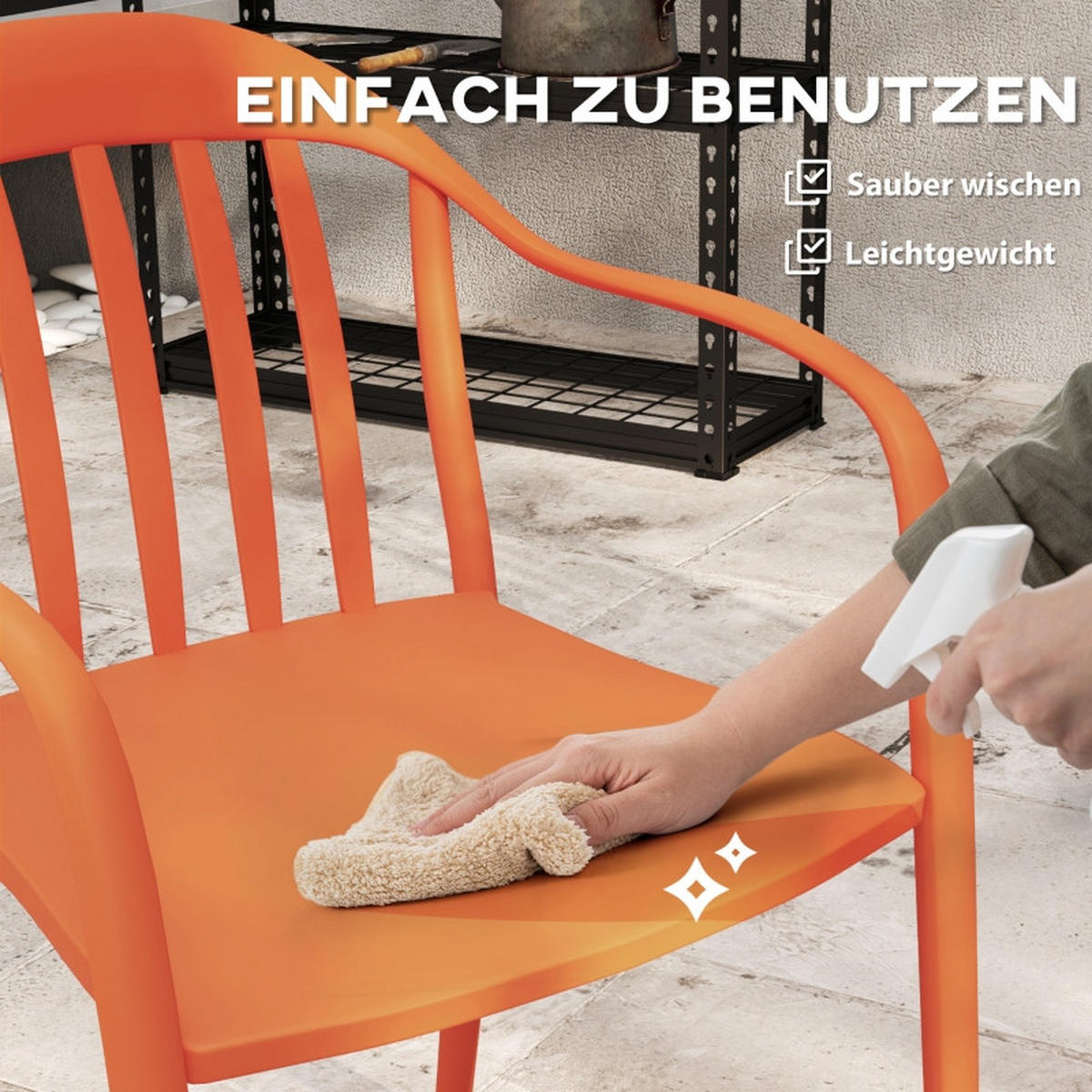 GARTENSTUHL 4er Set Kunststoff stapelbar rot - Rot, Kunststoff (57/78/54cm) - LEBENLANG