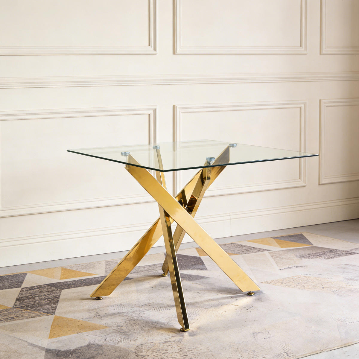 ESSGRUPPE DE-39338 5-teilig, mit 4 Samtstühlen Gold - Goldfarben, Metall (80/75/80cm) - ComfortXL