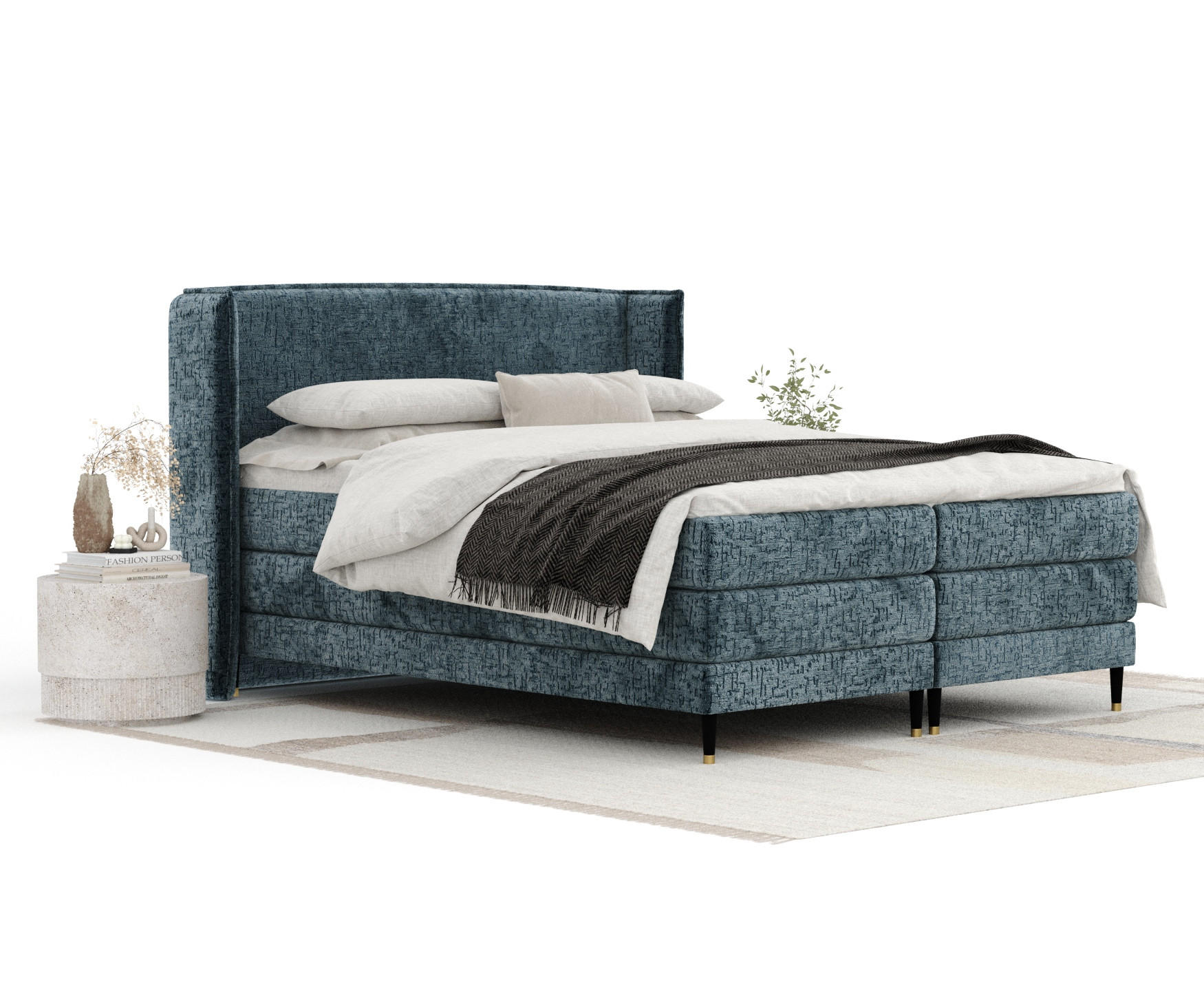 BOXSPRINGBETT Carizzo Blau Grau 140/200 cm mit Matratze und Topper - Blaugrau/Schwarz, Holz/Holzwerkstoff (140/200cm) - Maison de Reve