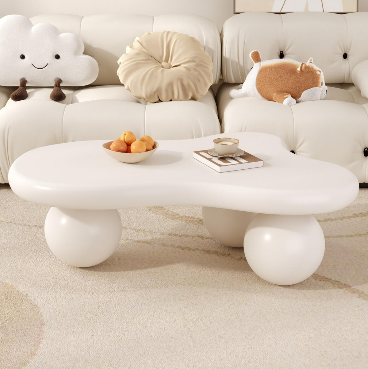 COUCHTISCH 95/62,5 cm in Wolkenform mit LED-Beleuchtung - Weiß, Holzwerkstoff (95/62.5/32cm) - BEAOK