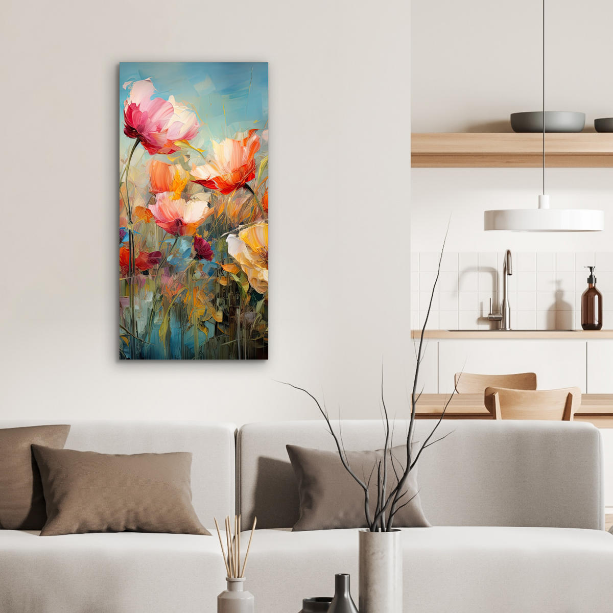 METALLBILD Blumen - Aquarell - Kunst - Botanisch - Natur 40x80 cm - Orange, Metall (40/80cm) - MuchoWow