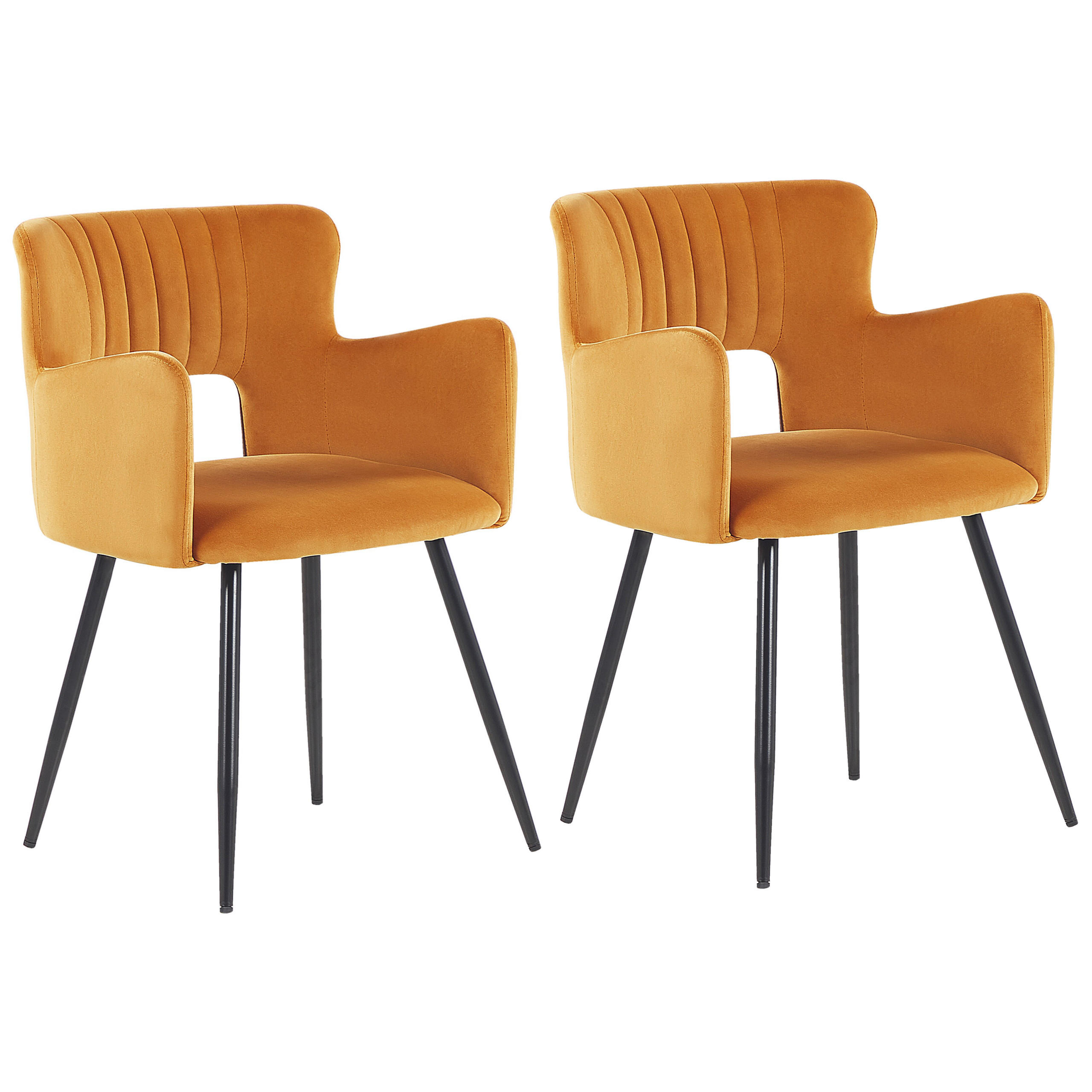 ESSZIMMERSTUHL 2er-Set Samtstoff Orange Sanilac - Orange, Textil/Metall (52/75/44cm) - Beliani