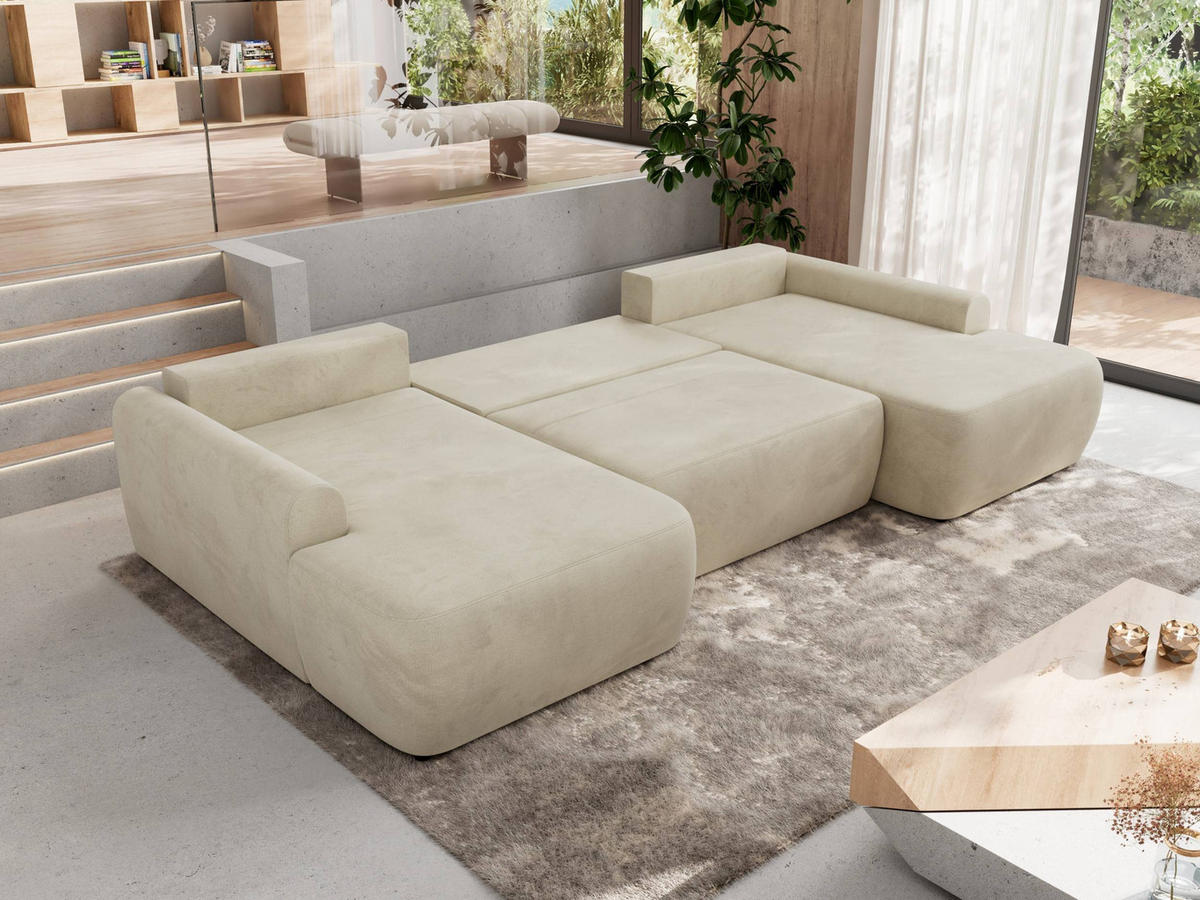 WOHNLANDSCHAFT CUBO U Beige Velvet - Beige/Schwarz, Kunststoff/Textil (370/100/187cm) - MKS