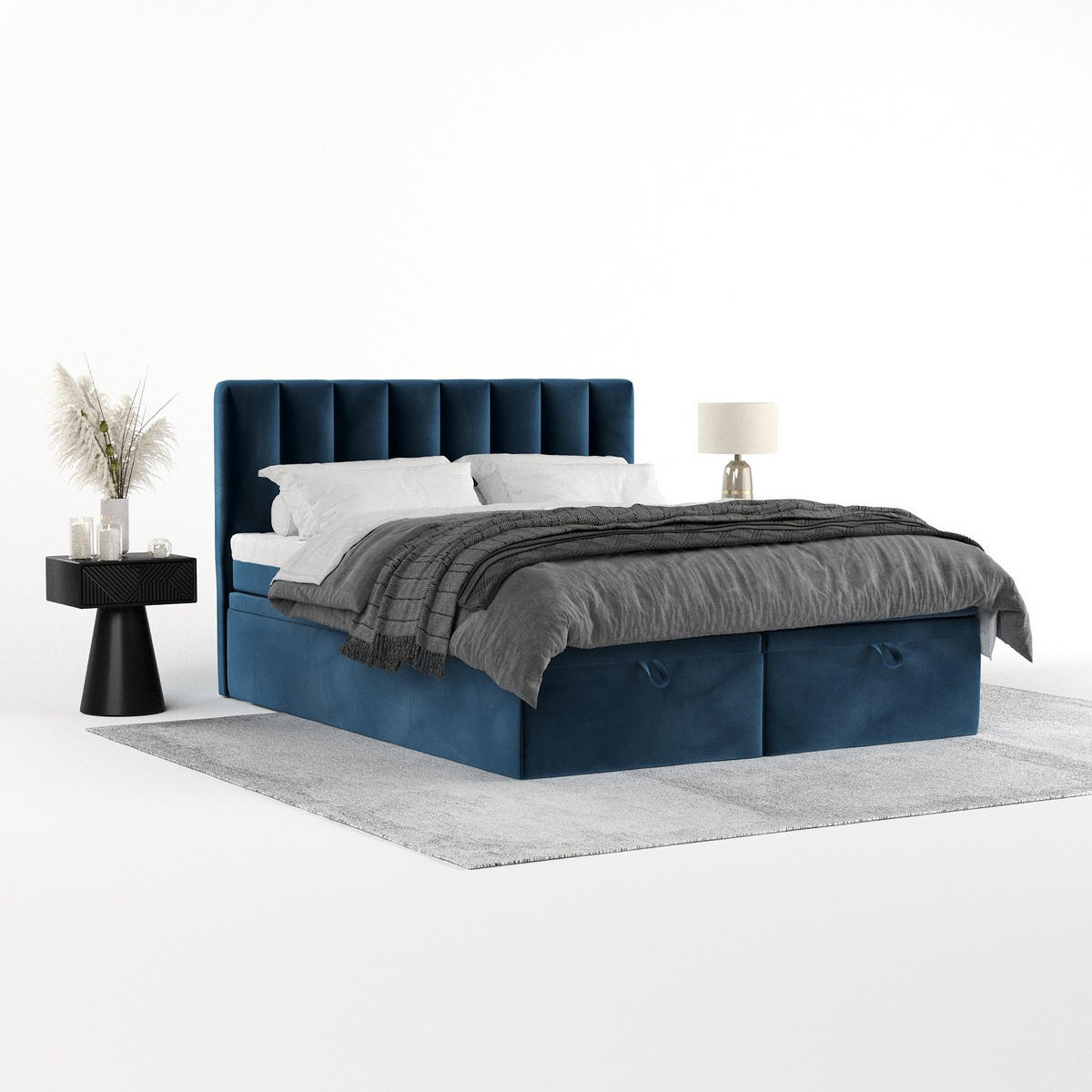 BOXBETT Lume 180/200 cm Dunkelblau im Kronos Stoff - Schwarz/Dunkelblau, Holz/Holzwerkstoff (180/200cm) - AltaBeds