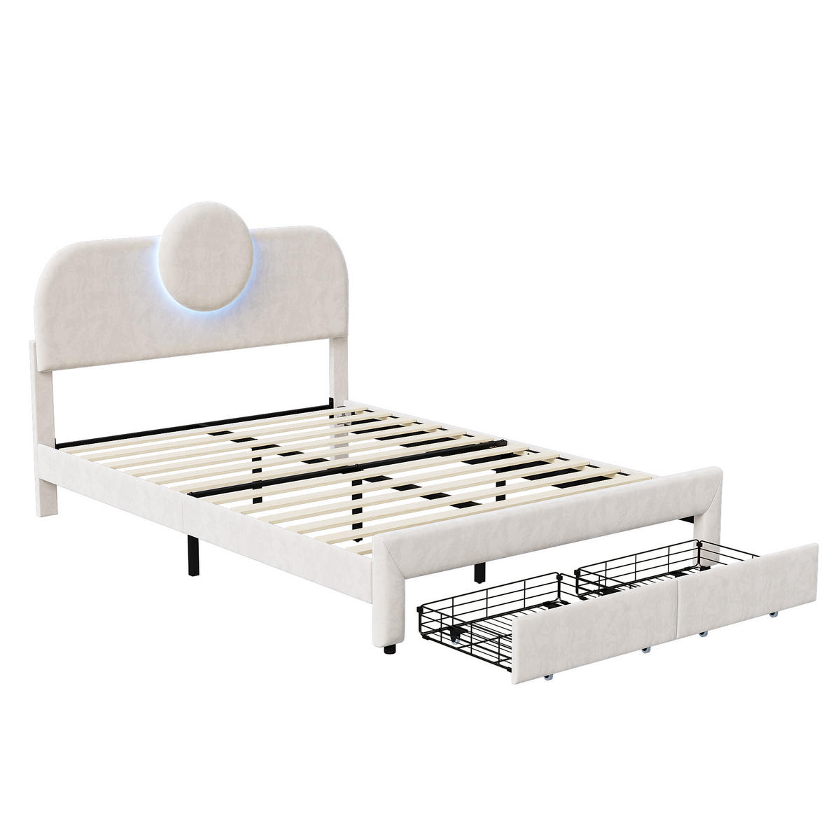 POLSTERBETT 140x200 cm, Beige, LED-Beleuchtung - Beige, Textil/Metall (140/200cm)