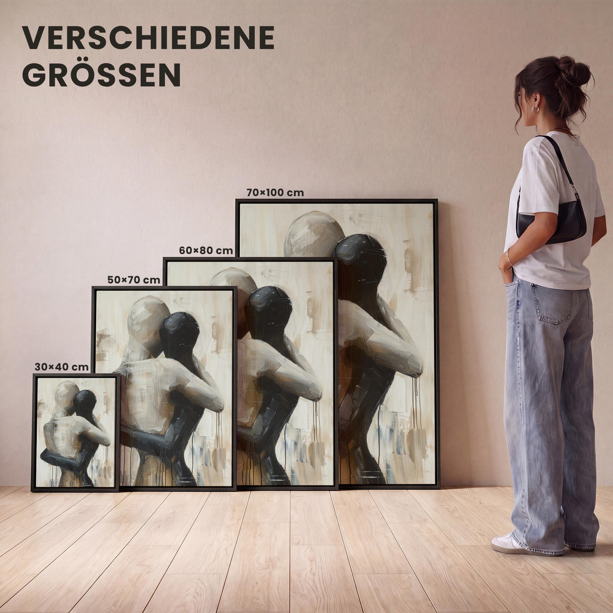LEINWAND Bilder mit Rahmen - Abstrakt - Liebe - Schwarz und weiß - Modern - 60x80 - Schwarz, Textil (60/80cm) - MuchoWow