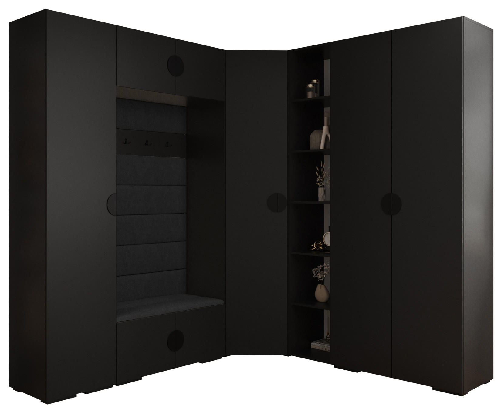 Abiks Möbel Garderoben-Set Schwarz, Schwarz, Schwarz 231.7x236.7x47 cm