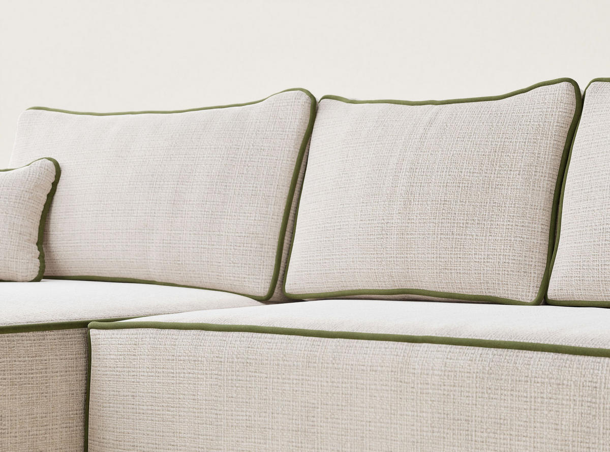 ECKSOFA MIT SCHLAFFUNKTION Modo Grau Chenille-Stoff - Links Seite - Creme/Schwarz, Holz/Holzwerkstoff (185/294cm) - Maison de Reve