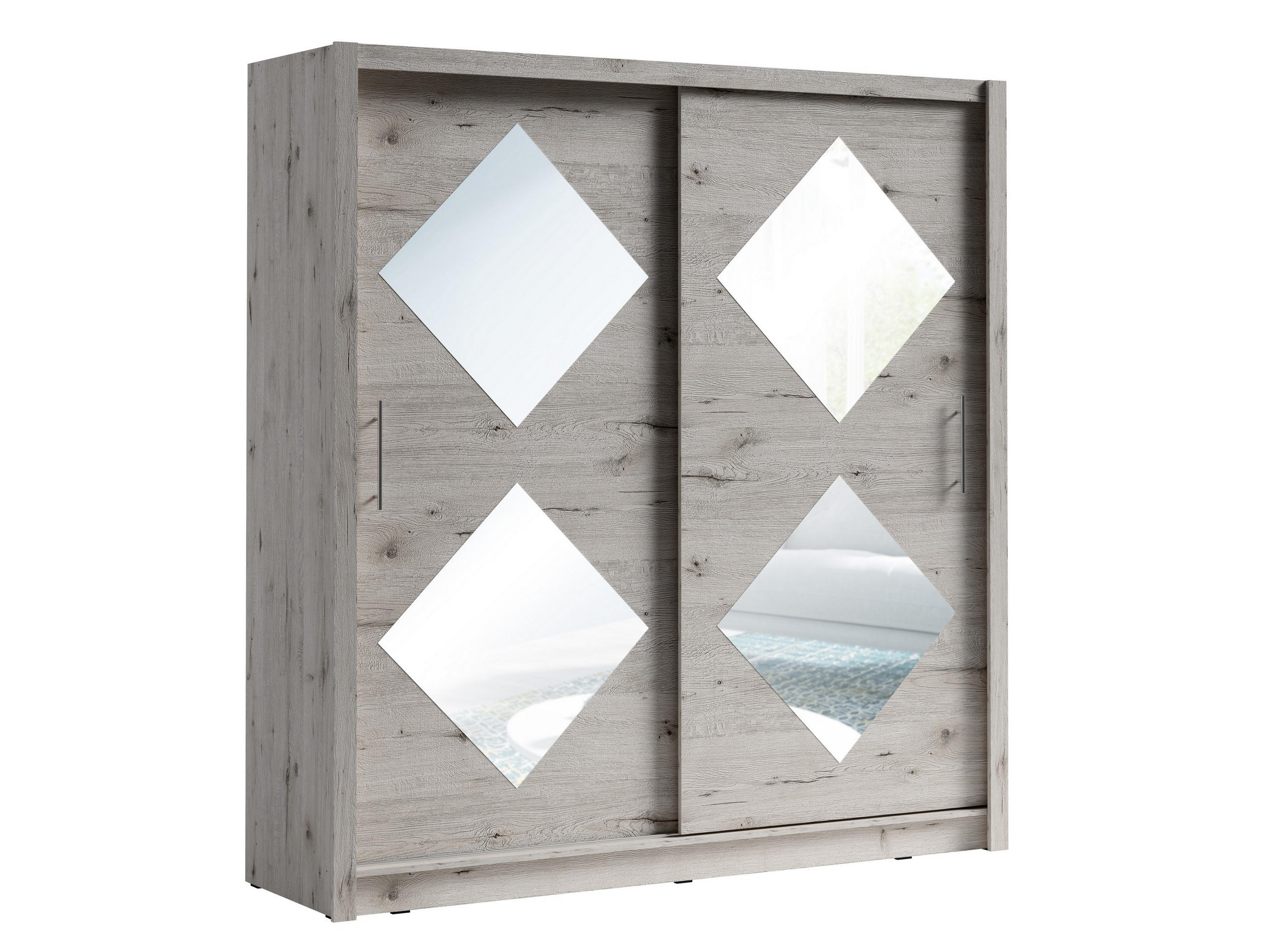 SCHWEBETÜRENSCHRANK ANVO 204,4/215/61,9cm 2-türig mit Spiegel Eiche Wellington - Eichefarben, Holzwerkstoff (204.4/215/61.9cm) - MASSENO
