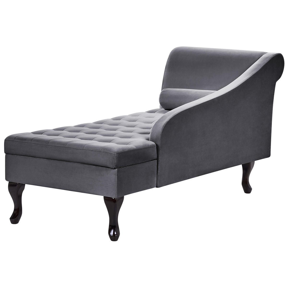 CHAISELONGUE Samtstoff dunkelgrau mit Bettkasten linksseitig Pessac - Dunkelgrau/Schwarz, Textil (145/71/62cm) - Beliani