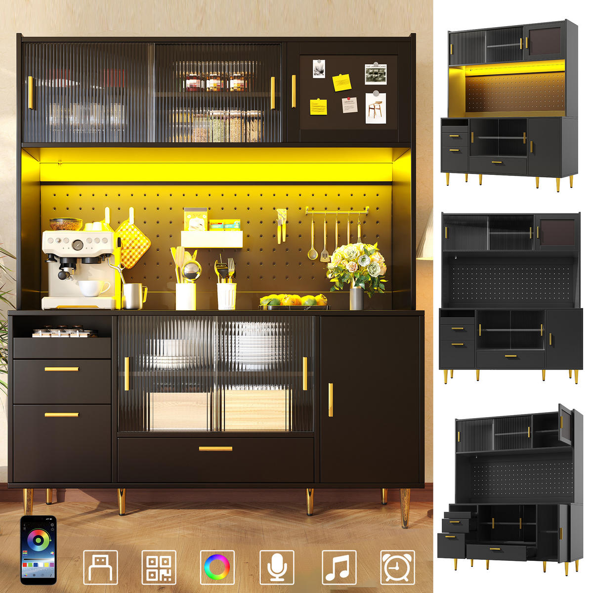 BUFFETSCHRANK Schwarz 140/40/180 cm - Schwarz, Holz (140/180/40cm) - PANGIVO