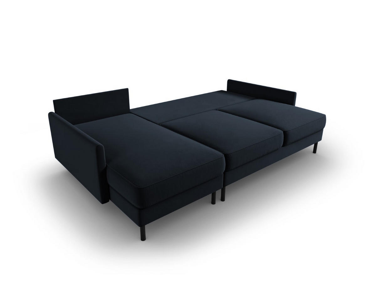 AUSKLAPPBARES-ECKSOFA links mit Container Scott aus Samt dunkelblau 5 Sitzplätze - Dunkelblau, Textil (142/212cm) - Micadoni