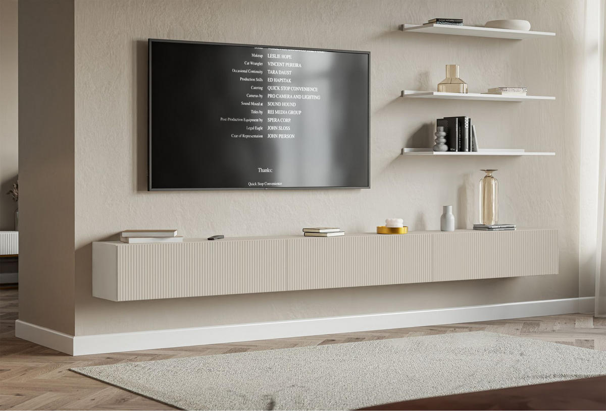 TV stolek Veldio závěsný Greige 300/28/32 cm - šedohnědá, kompozitní dřevo (302.4/28.5/31.6cm) - Selsey