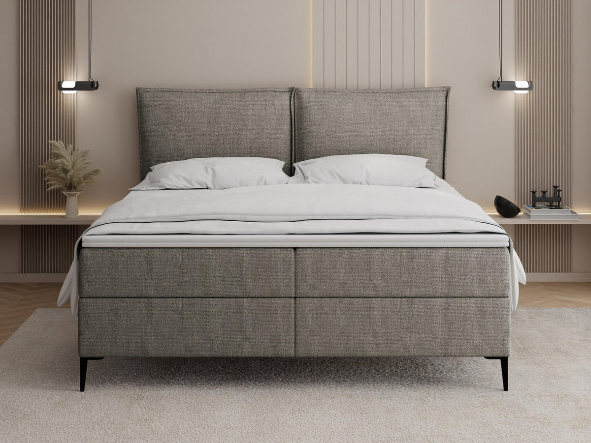 BOXBETT Calio Rise mit Bettkasten, Taupe Chenille 120x200 cm – inkl. H4 Taschenfederkern Matratze & Foam Topper - Taupe/Beige, Holz/Holzwerkstoff (120/200cm) - WFL GROUP