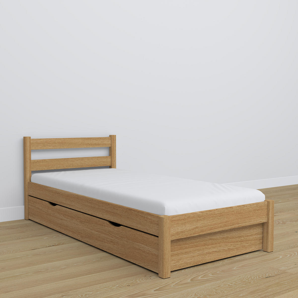 BETT mit Schublade N01 Eiche Natur 120/180 - Eiche Artisan, Naturmaterialien/Holz (120/180cm) - N-Wood