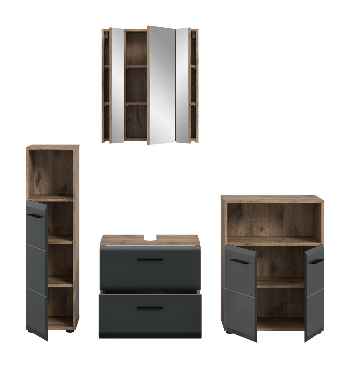 BADEZIMMER Alba 4-tlg. (B/H/T: ca. 180/185/30 cm) in Nox Oak /schwarz matt - Eichefarben, Holz (180/185/30cm)