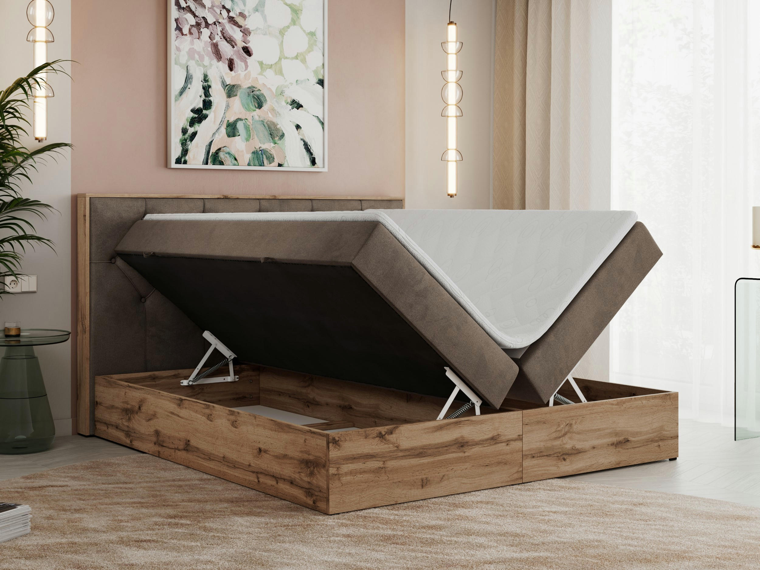 Thumbnail - MKS Boxbett, Braun, Textil, 2-Sitzer, H3, Rechteckig, 140x200 cm, Schlafzimmer, Betten, Boxspringbetten