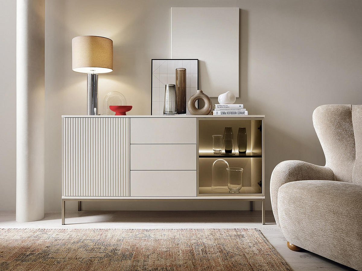 SIDEBOARD - 154 x 39 - holz - beige Ovila - Beige, Glas/Holz (154/83/39cm) - Vente-Unique