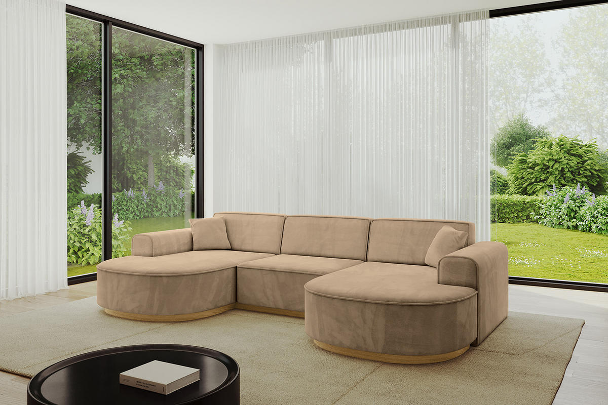 WOHNLANDSCHAFT MARI-U1-v2 - 303x171x83 cm Taupe Velours - Taupe, Holzwerkstoff/Textil (303/83/171cm) - ALTDECOR