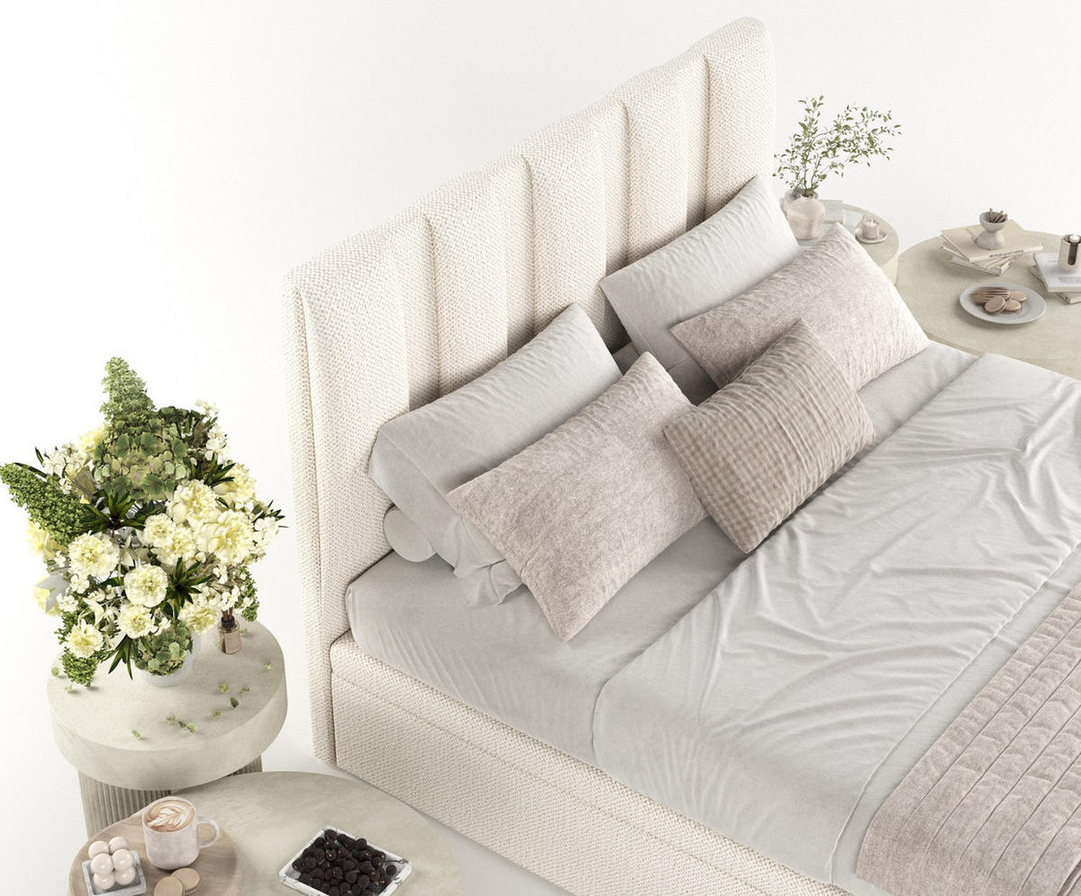 POLSTERBETT Orta mit Stauraum 160/200 cm Creme im Alta Stoff - Creme/Schwarz, Holz/Holzwerkstoff (160/200cm) - AltaBeds