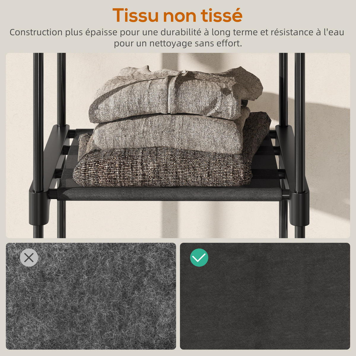 STOFFSCHRANK Schwarz 182/43/185 cm - Schwarz, Textil (182/185/43cm) - PANGIVO