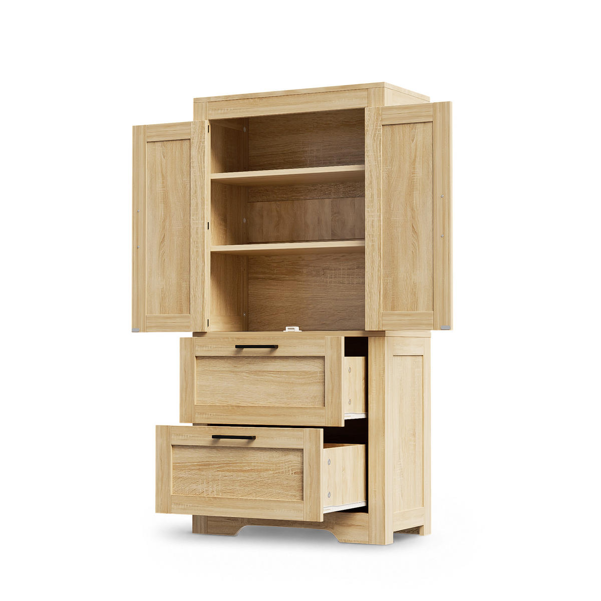 HIGHBOARD DE-38698 60/30/128 cm 2 Schubladen und Scheunentür Naturholz - Naturfarben, Holzwerkstoff (60/128/30cm) - ComfortXL