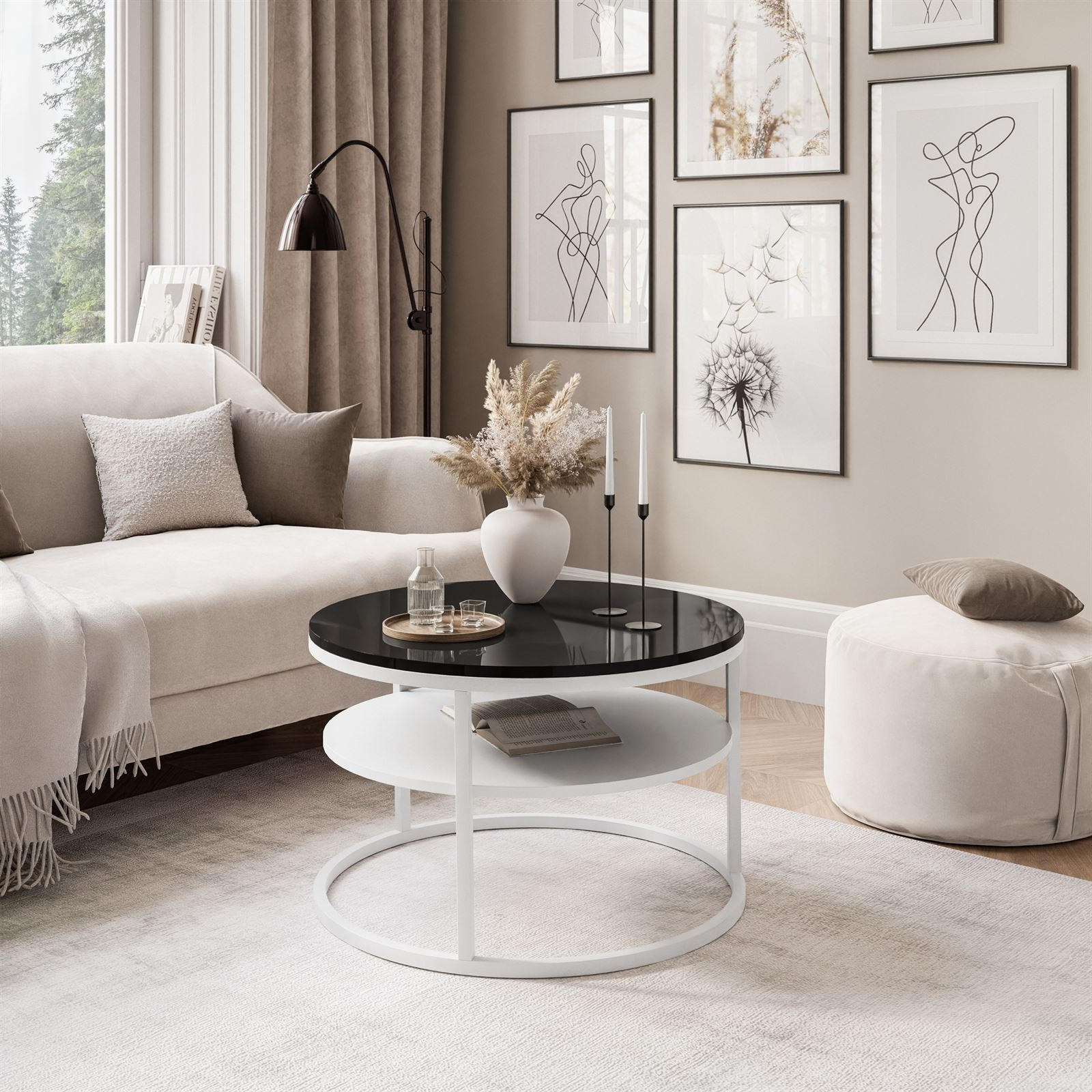 COUCHTISCH CIRI SLIM mit Regal Hochglanz - Weiß, Holzwerkstoff (60/60/42cm) - Lookway