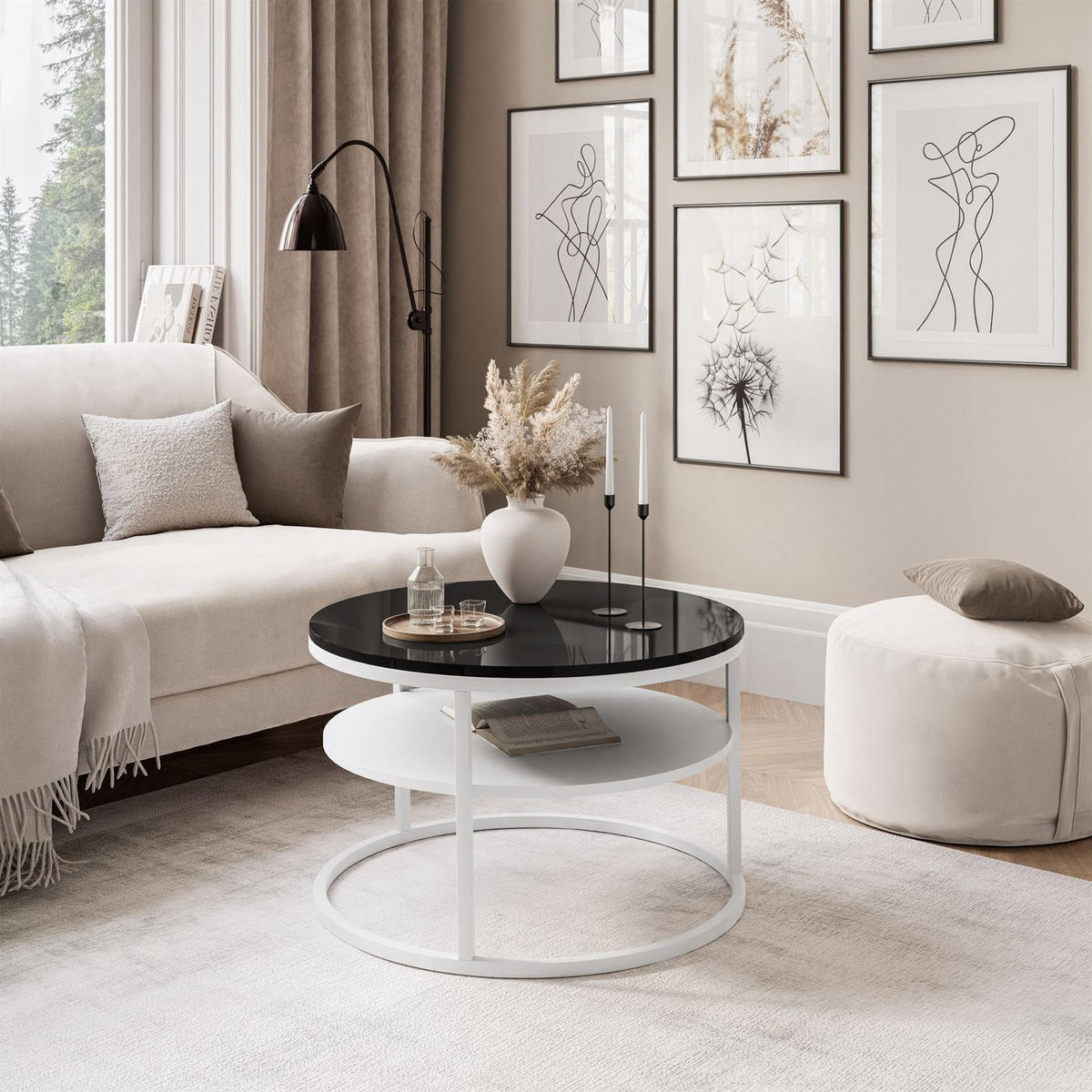 COUCHTISCH CIRI SLIM mit Regal Hochglanz - Weiß, Holzwerkstoff (60/60/42cm) - Lookway