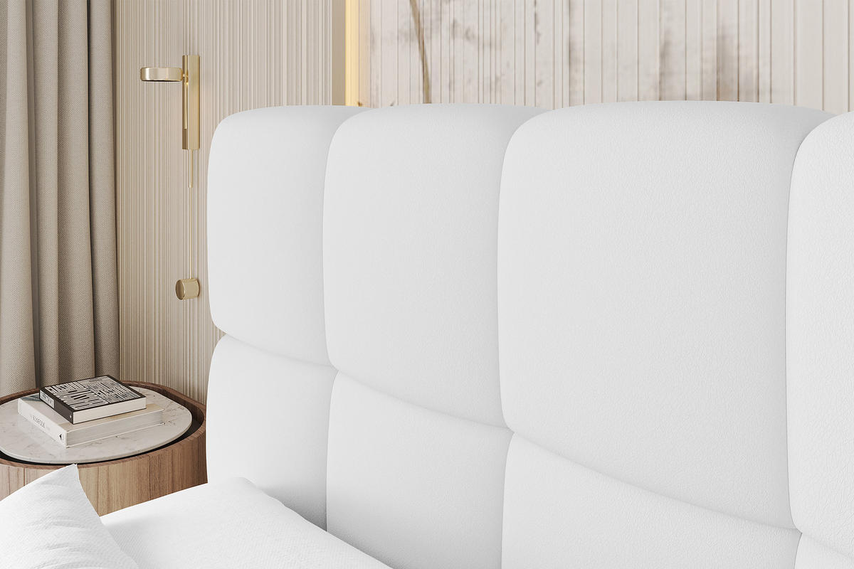 BOXBETT - AURI-H4 - 180x200 Weiß Kunstleder - Weiß, Holzwerkstoff (180/200cm) - ALTDECOR