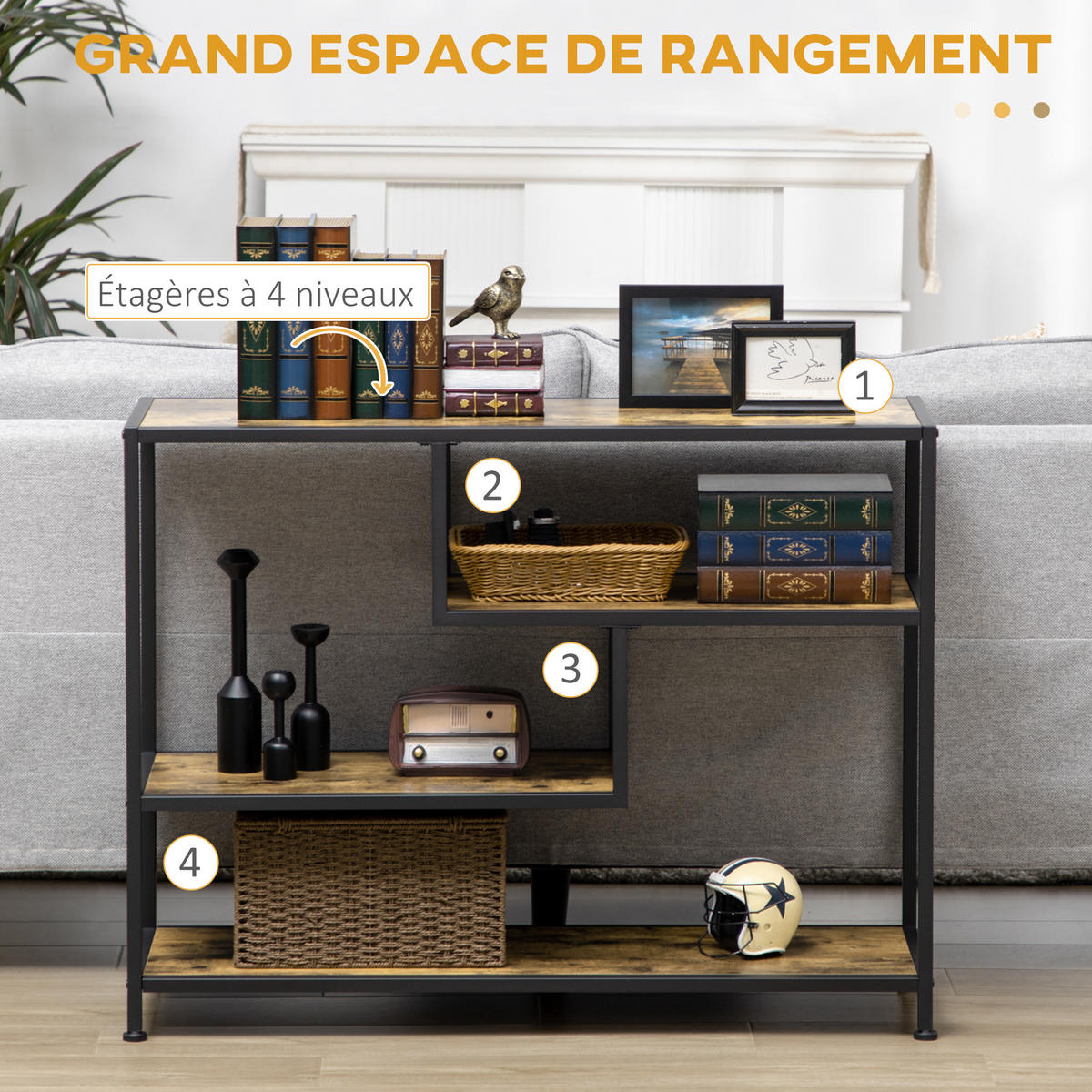 KONSOLENTISCH DE-16799 Industrie-Design, 4 Ebenen, 99,6 cm Holzoptik - Braun, Holzwerkstoff (99.6/33.6/74cm) - ComfortXL