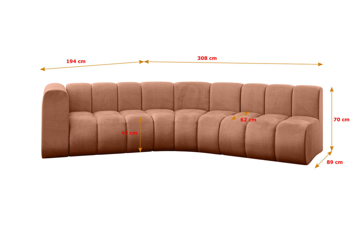 ECKSOFA modulares Sofa Karex-L1 - 308x194x70 cm Apricot - Koralle, Holzwerkstoff/Textil (308/194cm) - ALTDECOR