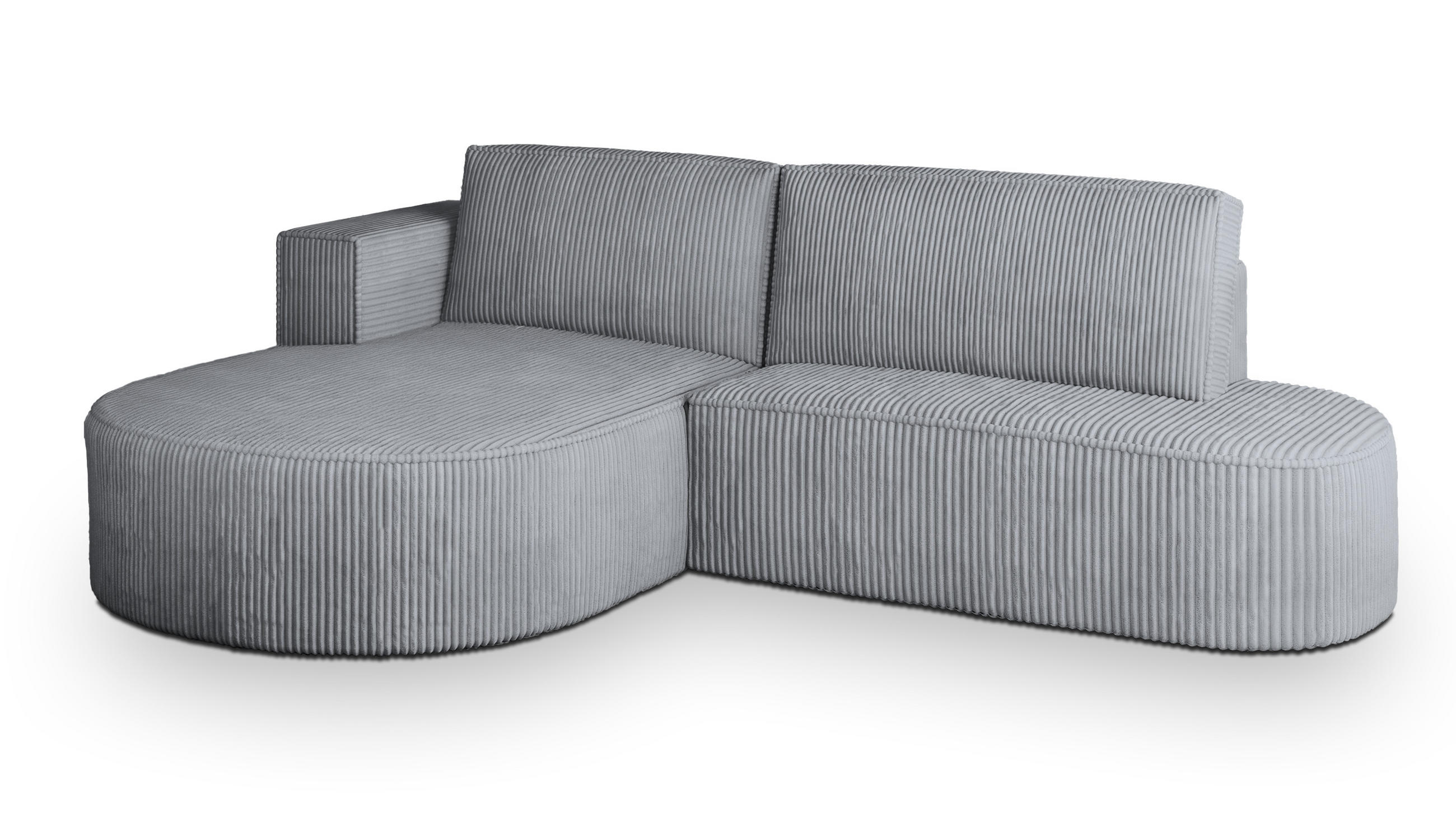ECKSOFA CORTIO P L-S Hellgrau Kordstoff mit Schlaffunktion - Hellgrau, Holz (265/174cm) - MASSENO