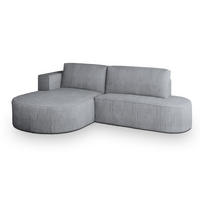 ECKSOFA CORTIO P L-S Hellgrau Kordstoff mit Schlaffunktion - Hellgrau, Holz (265/174cm) - MASSENO