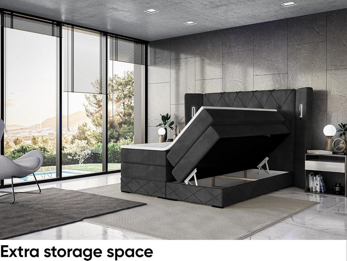 BOXSPRINGBETT Manuel - Schwarz, Holzwerkstoff/Textil (200/200cm) - Meblini