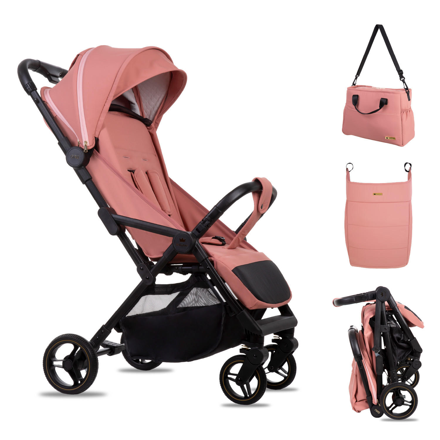 BUGGY Giau, Klein und Leicht, Teleskopische Führung, Kompakt Faltbar, Wickeltasche, Reisetasche - Schwarz/Rosa, Textil/Metall (58/98cm) - BabyLux