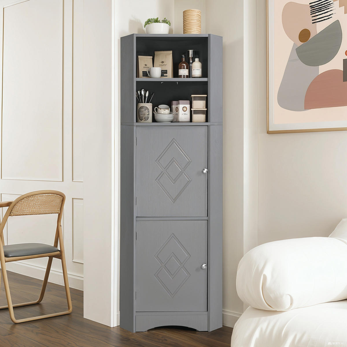 BADEZIMMERSCHRANK 36.5x36.5x155cm in Grau, wasserdicht & kippsicher - Grau, Holzwerkstoff (36.5/155/36.5cm) - Modfu