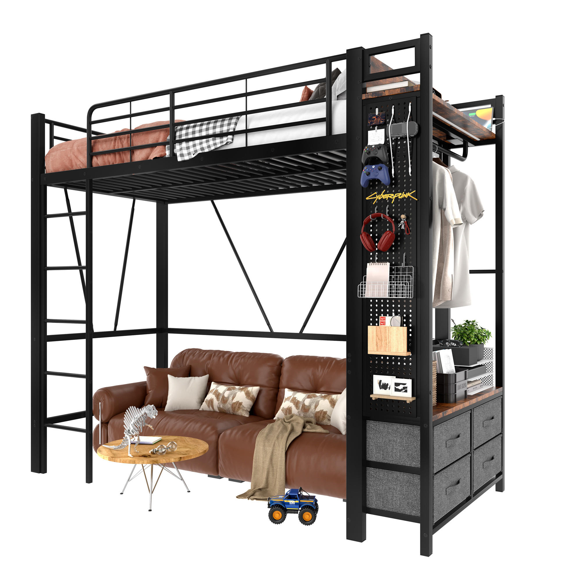 Beauniv Hochbett Schwarz 90x200 cm