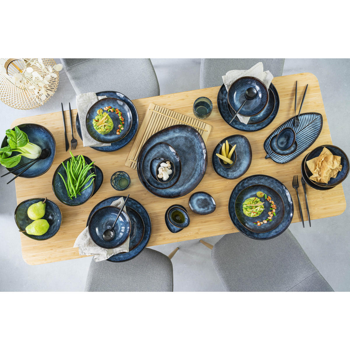 KOMBISERVICE TOKIO - 23 teilig aus Steingut - Dunkelblau, Keramik (37.5/33.5/40cm) - Sänger