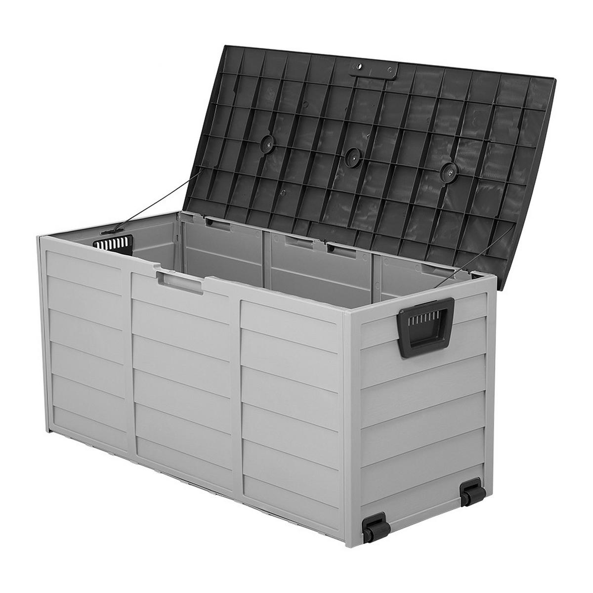 GARTENBOX 290L aus PP Kunststoff in Dunkelgrau + Hellgrau mit Rollen, Modell Robuste Konstruktio 112 cm B x 49 cm T x 54 cm H - Grau, Kunststoff (112/54/49cm) - Livingandhome