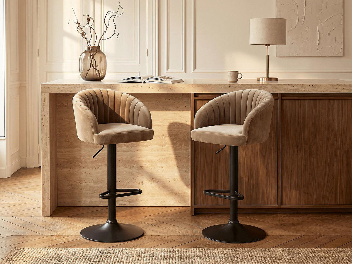 BARHOCKER - 54 cm x 52 cm - samt - beige Doraliz - Beige, Textil (54/105/52cm) - Vente-Unique
