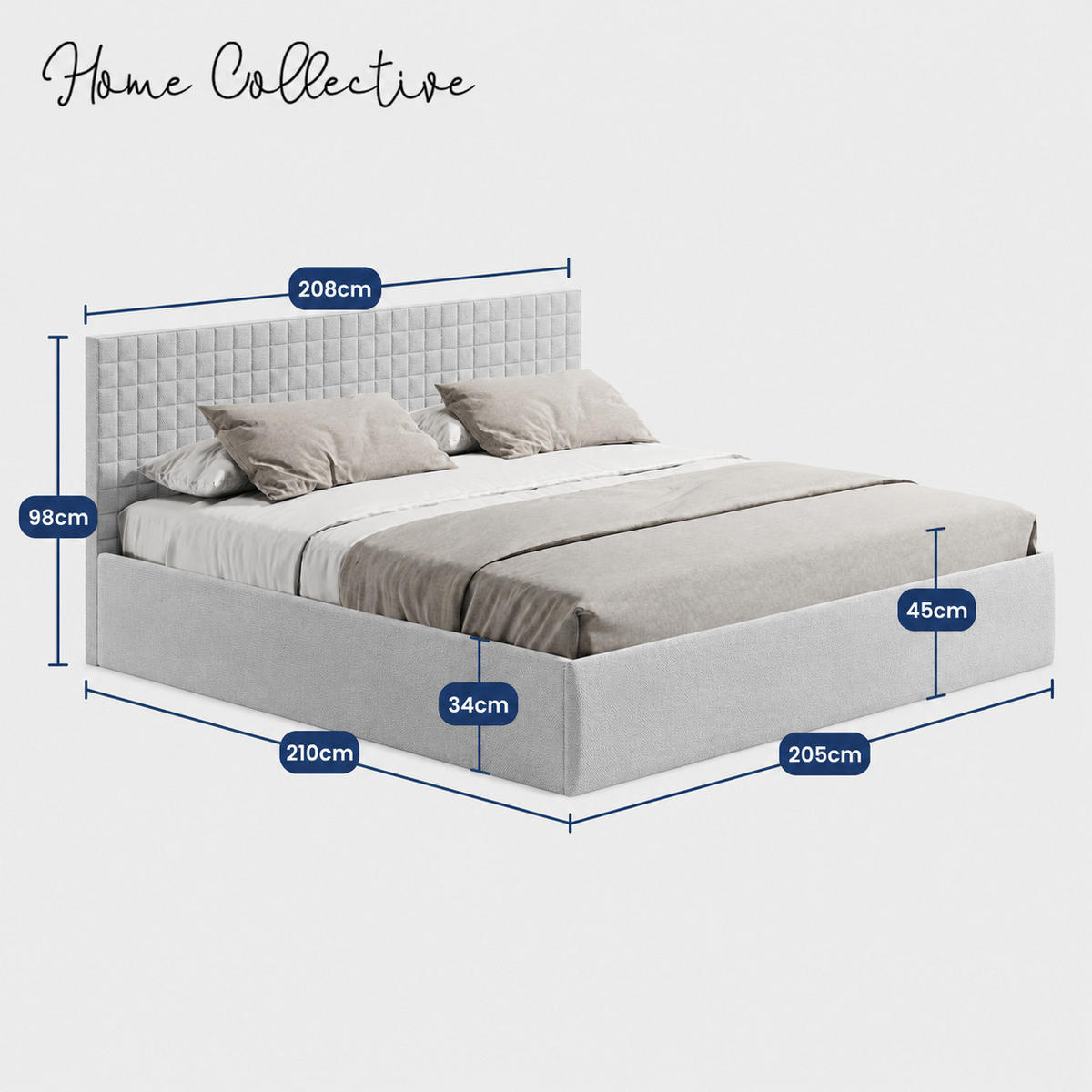 POLSTERBETT VARDO-Stoff H3 Matratze 200x200 cm in Grau - Grau, Textil (200/200cm) - Home Collective