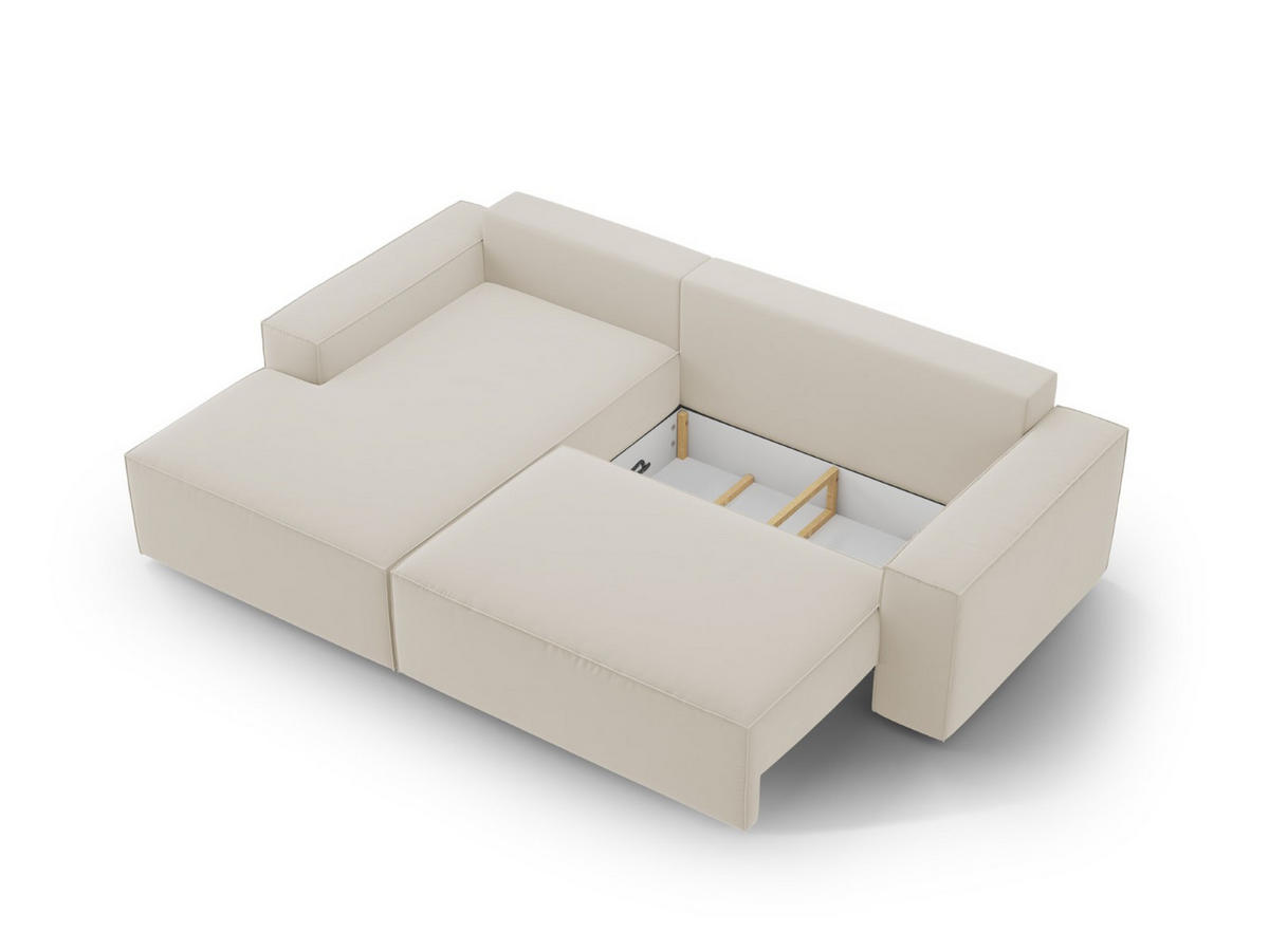 ECKSOFA ausklappbar links mit Container Jodie aus Samt dunkelbeige 3 Sitzplätze - Mokka, Textil (246/151cm) - Micadoni