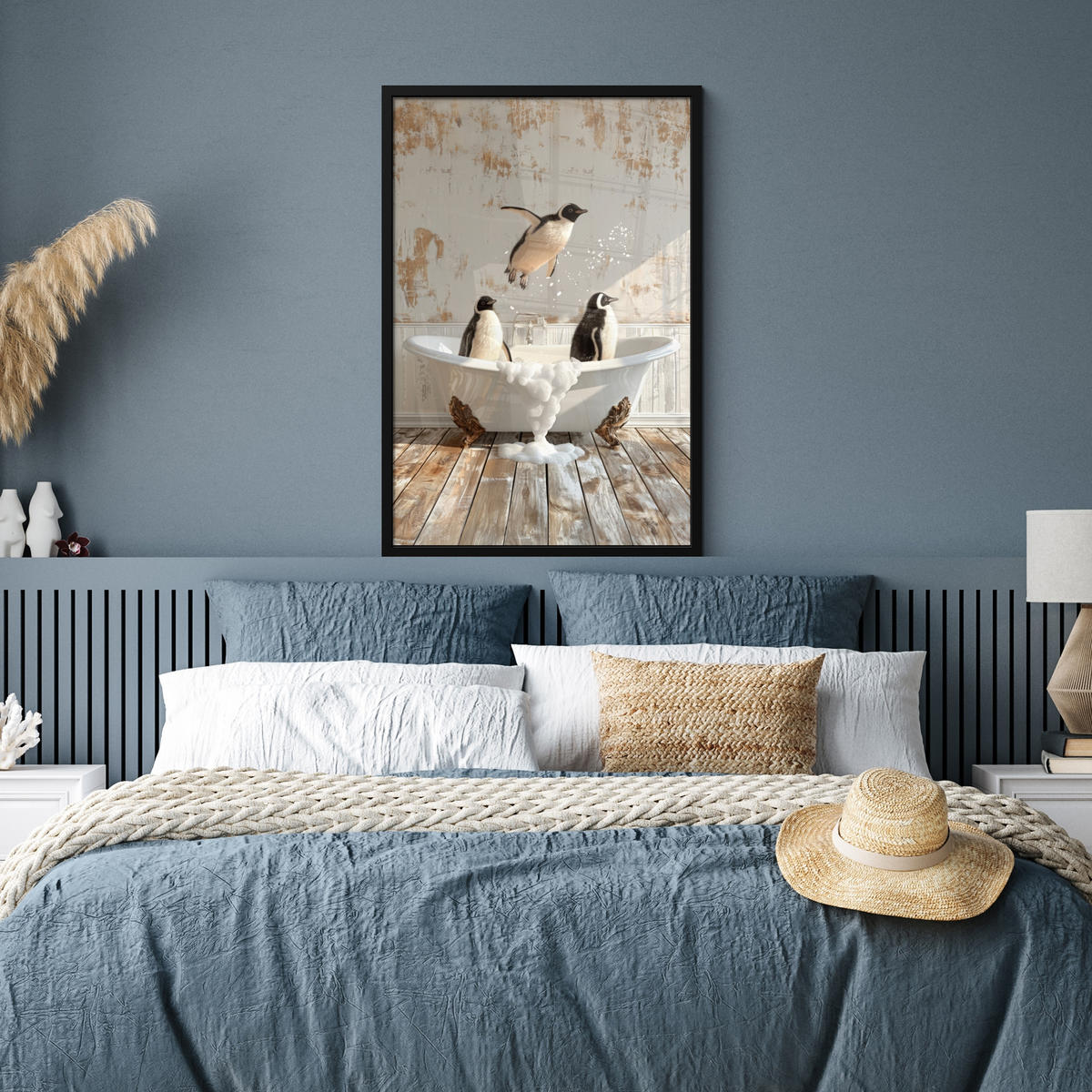 ZARÁMOVANÝ PLAGÁT Vintage - Tučniak - Vaňa - Pena 60x90 cm - čierna, papier (60/90cm) - MuchoWow