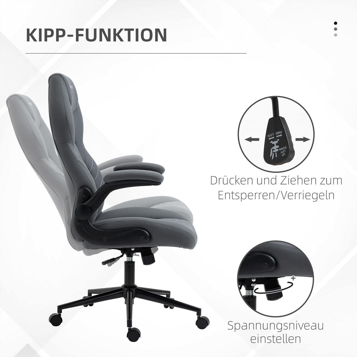BÜROSTUHL, Ergonomischer Schreibtischstuhl, Computerstuhl mit Wippfunktion - Dunkelgrau, Kunststoff (69.5/122/65.5cm) - Vinsetto
